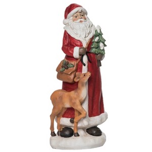 Transpac Resin 12 in. Multicolored Christmas Santa with Tree and Reindeer Figurine - 1 of 2
