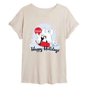Women's - Coca-Cola - Happy Holiday Sled Oversized Graphic T-Shirt - 1 of 4
