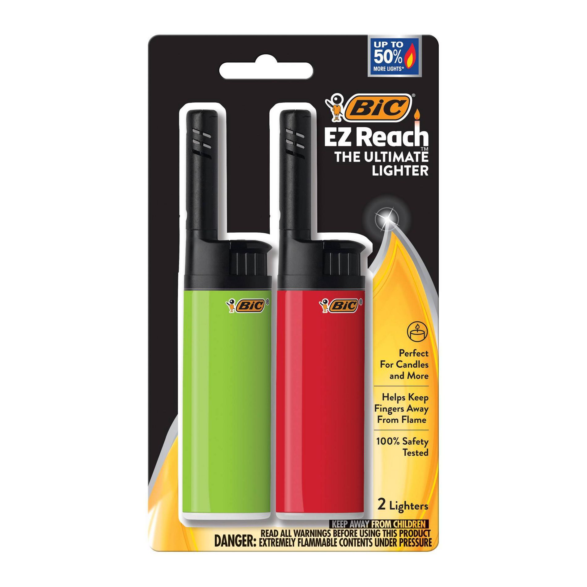 BIC EZ Reach Lighters, Assorted Colors, Colors May Vary - 2ct