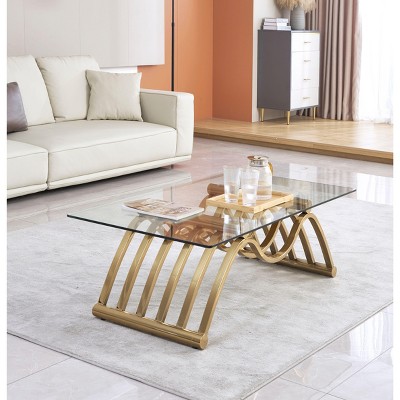 NicBex 47" Rectangle Gold Stainless Steel Coffee Table with Tempered Glass Top,Center Table for Living Room,Home Office