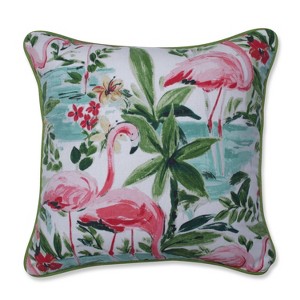 Floridian Flamingo Bloom Mini Square Throw Pillow - Pillow Perfect, Beige Pink Green