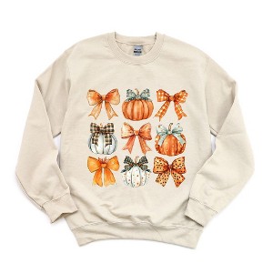 Simply Sage Market Women's Graphic Sweatshirt Coquette Fall Pumpkin and Bows - 1 of 4