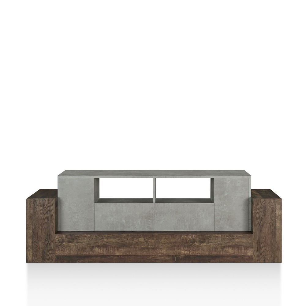 Lums TV Stand for TVs up to 80" Cement/Reclaimed Oak - miBasics: Industrial Media Console with Storage