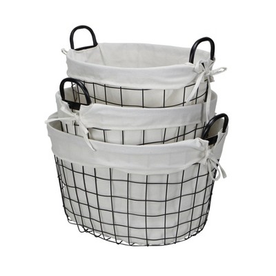 Cheung's Esker Set of 3 Lined Metal Wire Oval Baskets