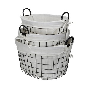 Cheung's Esker Set of 3 Lined Metal Wire Oval Baskets - 1 of 4