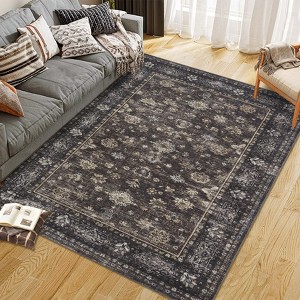 Washable Rug Boho Abstract Hallway Runners Vintage Distressed Floral Soft Low Pile Floor Carpet for Living Room - 1 of 4