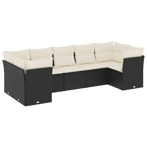 vidaXL Patio Sofa Set with Cushions Black Poly Rattan - Black and Cream - 1 of 4