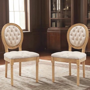 QingMoon French Style Dining Chairs Set of 2, Velvet Kitchen Chairs, Farmhouse Country Accent Chairs with Nailhead Trim for Dining Room - 1 of 4