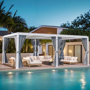 HAPPATIO Outdoor Louvered Pergola, Metal Pergola with Adjustable Rainproof Roof, Patio Pergola with Curtains and Mosquito Nets - 1 of 4