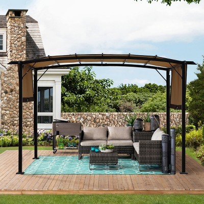 9×12 Feet CarPort, Canopy for Outdoor Activities, Steel Frame Grape Gazebo, Retractable Shade Garage Canopy with Polyester Roof-Coolbibila