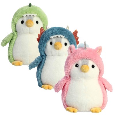 Aurora Pompom Penguin Plush Trio – Dino, Dragon & Unicorn, 7" Each, 3‑Pack