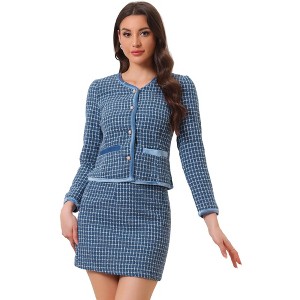 INSPIRE CHIC Women's Outfits Plaid Tweed Short Blazer and Skirt Suit Set 2 Pieces - 1 of 4