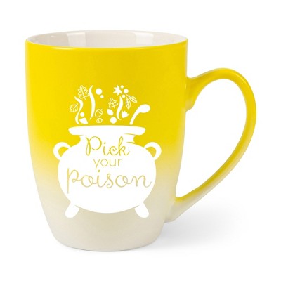 Elanze Designs Pick Your Poison Two Toned Ombre Matte Yellow and White 12 ounce Ceramic Stoneware Coffee Cup Mug