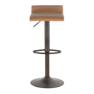 Set of 2 Brown Faux Leather Adjustable Swivel Barstools with Steel Base