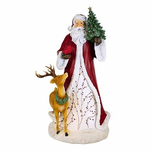 Roman 18.0 Inch Woodland Santa With Deer And Cardinal Figurine Christmas Snow Woods Deer Santa Figurines - 1 of 4
