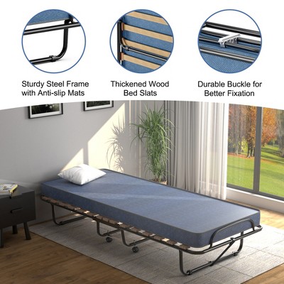 Costway Portable Folding Bed With Memory Foam Mattress Rollaway Cot ...