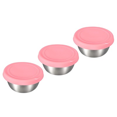 Unique Bargains Stainless Steel Lunch Box Condiment Containers with Lids 3 Pcs