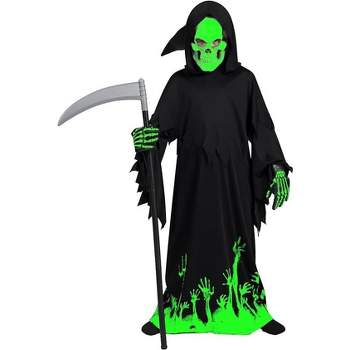 Syncfun Kids Grim Reaper Glow in the Dark Deluxe Phantom Costume, Halloween Grim Reaper Costume for Party - M