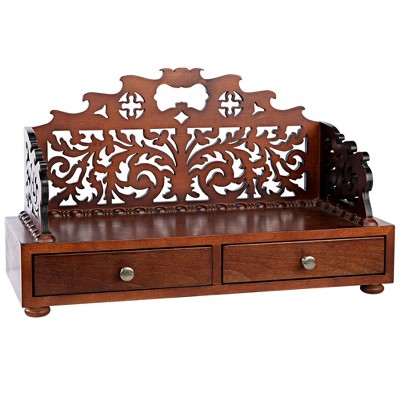 Antiquarian Floral Tracery Hardwood Desktop Organizer with Faux Brass Handles