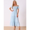 Allegra K Women's Round Neck Puff Sleeves Smocked Tiered Ruffle Maxi Dresses - image 4 of 4