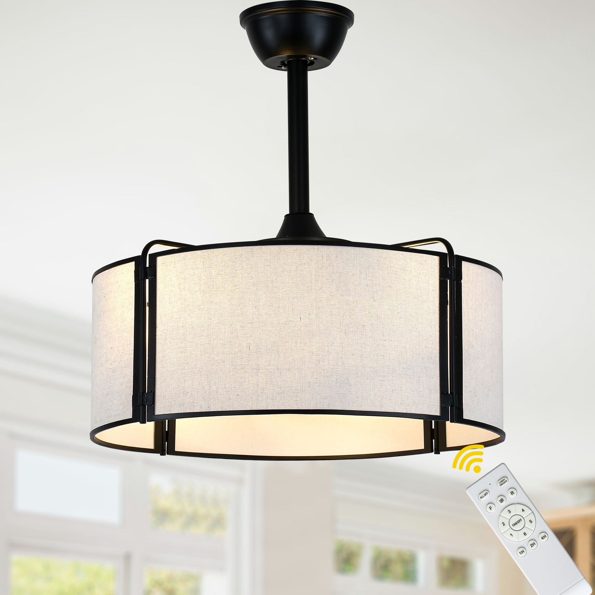 Bella Depot 19" Black Modern Drum Ceiling Fan with Light 6-speed Reversible DC Motor