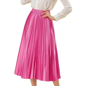 INSPIRE CHIC Women's Party Elastic Waist Metallic Shiny Accordion Pleated Midi Skirt - 1 of 4