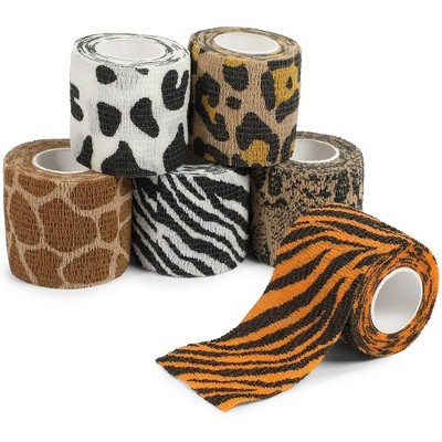 Impresa 6 Rolls Self Adherent Bandage Wraps, 2 Inch x 5 Yards Cohesive Vet Tape for First Aid, Animal Print