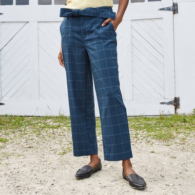 women's blue plaid pants