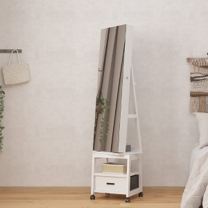 TruAIR 66" 360° Swivel Jewelry Armoire – Freestanding Mirror Cabinet with Storage Drawer & Wheels - 1 of 4