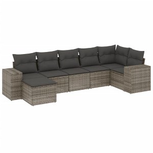 vidaXL 7 Piece Patio Sofa Set with Cushions Gray Poly Rattan - Gray Without Table - 1 of 4