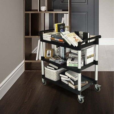 Black and Silver 3-Shelf Aluminum Utility Cart with Casters