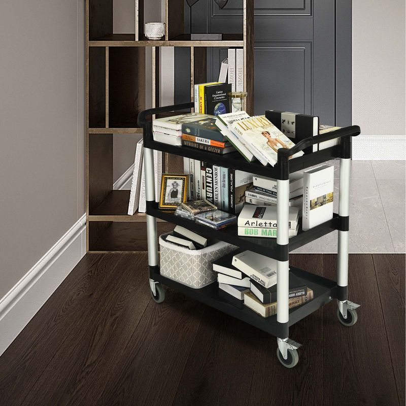 Costway 3-Shelf Service Cart Aluminum Frame 490lbs Capacity with Casters & Handles, 4 of 10