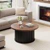31.9" Round Coffee Table, Mid-Century Modern Fluted Center Table with Sturdy Metal Base, Stylish Coffee Table for Living Room, Small Spaces - 2 of 4