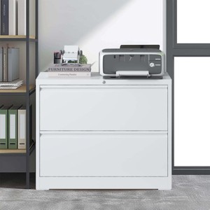 Lateral File Cabinet 2 Drawer with Lock, Lockable Metal Filing Cabinet for Home Office, File Storage Organizer for Letter/Legal/A4 Files–The Pop Home - 1 of 4