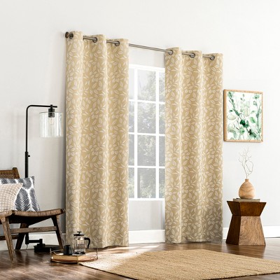 Gold Embroidered Leaf Blackout Grommet Curtain Panel 40" x 84"