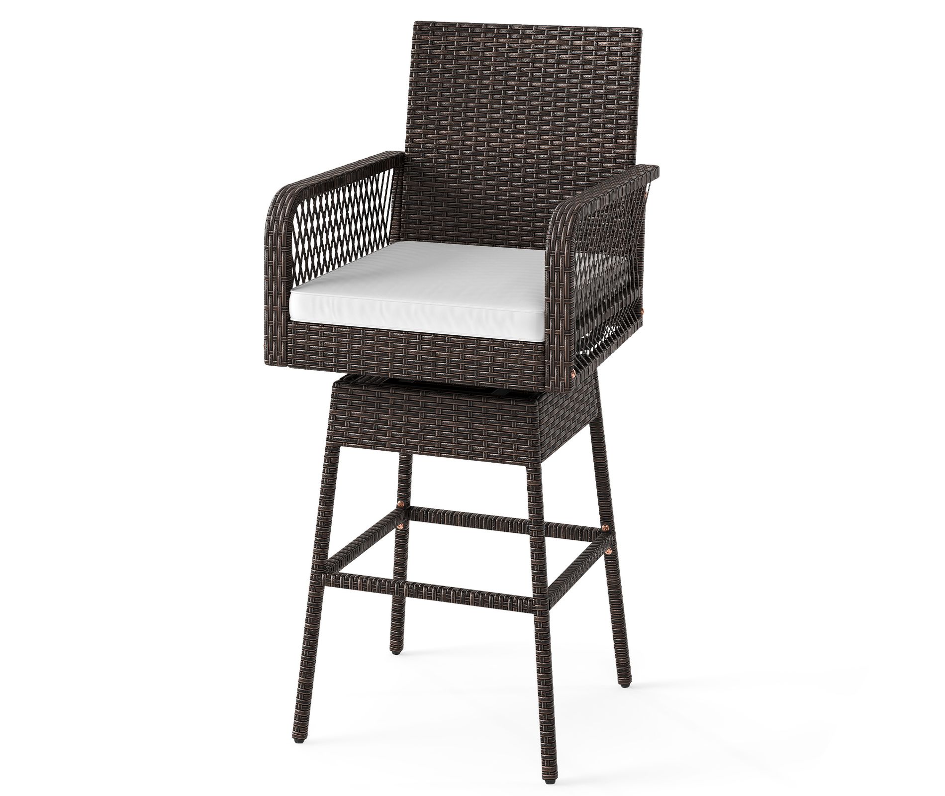 Tangkula Outdoor 360° Swivel Bar Stool Rattan Bar Height Chair with Removable Cushion