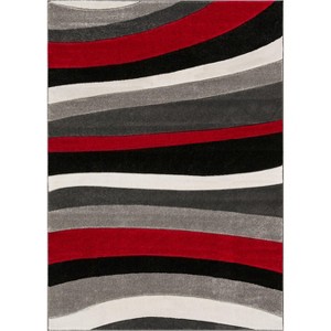 Temptation Waves Stripes Modern Geometric Comfy Casual Hand Carved Abstract Contemporary Thick Soft Plush Red Area Rug - 1 of 4