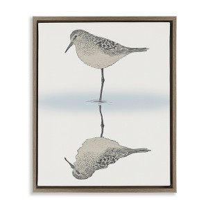 Stupell Industries Tranquil Sandpiper Bird Reflection Floating Frame Canvas Art, Brown, 25" x 31" - 1 of 4