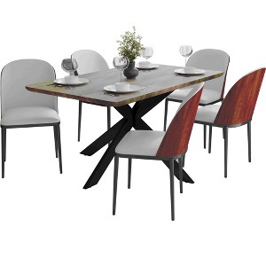 LeisureMod Ravenna 6-Piece Dining Set - 63" Rectangular MDF Wood Dining Table, 5 Leather Dining Chairs - 1 of 4