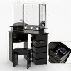 Corner Makeup Vanity Desk with LED Lights & Power Outlet - Vanity Set with 5 Rotating Drawers, 3 Lighting Modes - 2 of 4