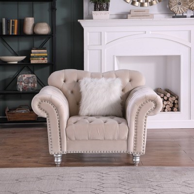 Velvet Accent Chair Luxury Classic America Chesterfield Tufted Camel Back Armchair - Morden Fort