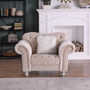 Velvet Accent Chair Luxury Classic America Chesterfield Tufted Camel Back Armchair - Morden Fort - 1 of 4