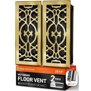 Home Intuition Victorian Floor Vent Cover 4X14 Inch with Mesh Cover Trap Heat and Air Walkable Metal Floor Vent for HVAC Duct, Polished Brass - 1 of 4