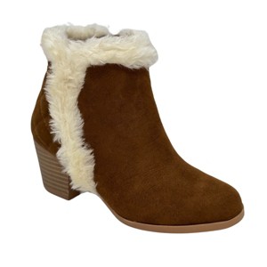 Lucinda - Girls Tan Bootie w/Cream Faux Fur Trim - 1 of 4