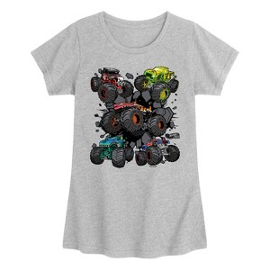 Girls' - Hot Wheels - Monster Truck Grids Fitted Short Sleeve Graphic T-Shirt - 1 of 3