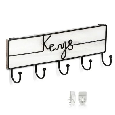LunaLulinlk Wall Mounted Key Hooks Holder Entryway Wooden Keys Hanger Organizer White