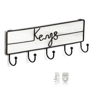 LunaLulinlk Wall Mounted Key Hooks Holder Entryway Wooden Keys Hanger Organizer White - 1 of 4