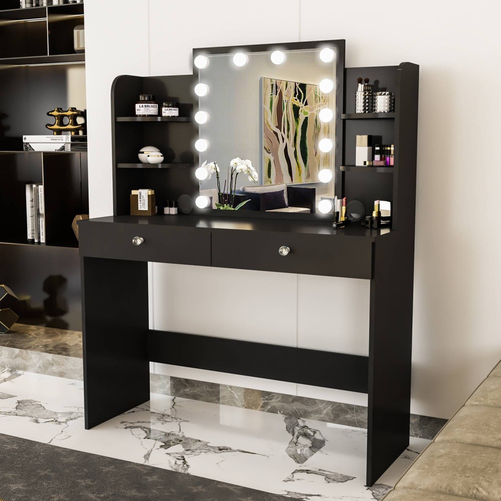 Photos - Bedroom Set Cornelia Lighted Crystal Ball Knobs Makeup Vanity Black - Boahaus Crystal