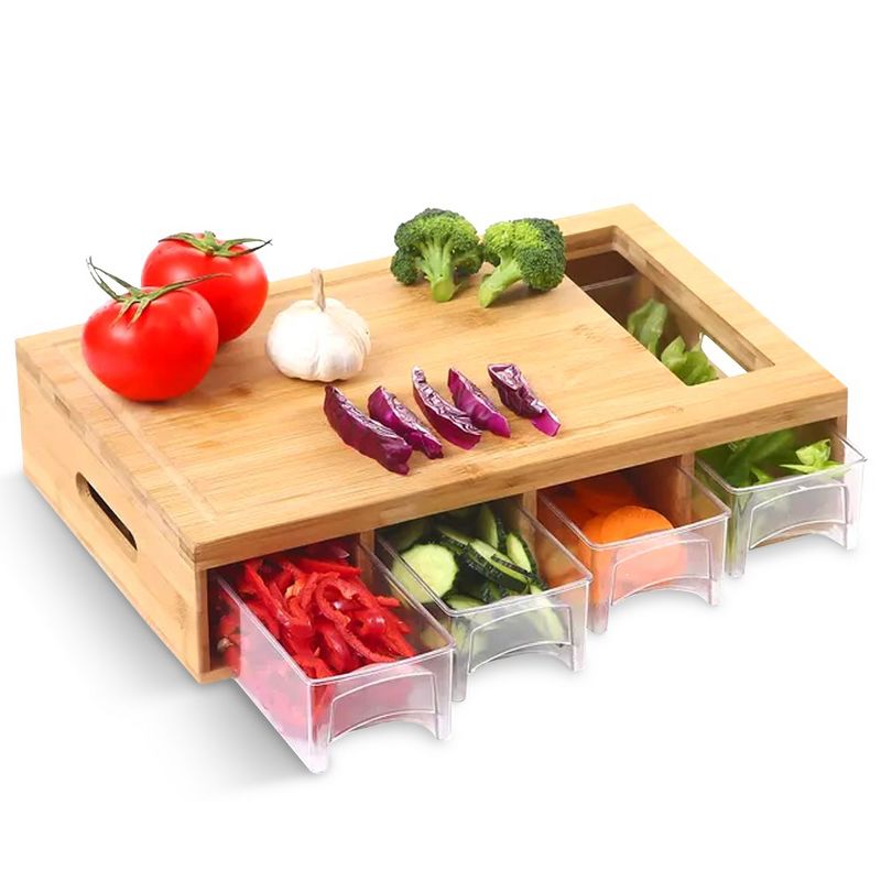 Cheer Collection Bamboo Cutting Board with 4 Removable Storage Trays, 1 of 9