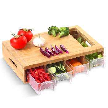 Cheer Collection Bamboo Cutting Board with 4 Removable Storage Trays